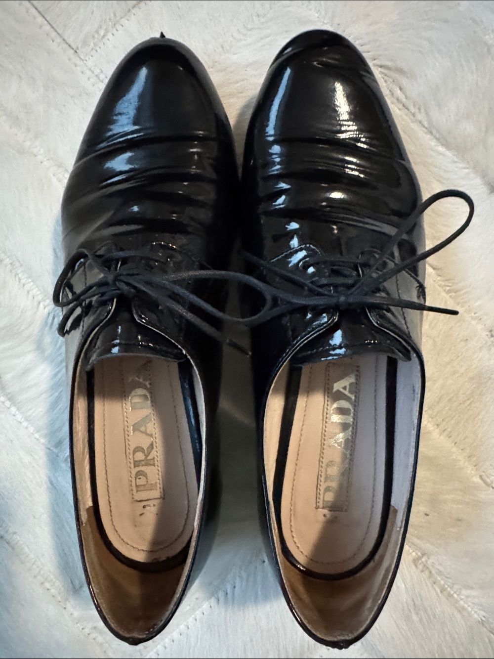 Prada Black Patent Leather Lace-Up Oxfords - Picture 1 of 14